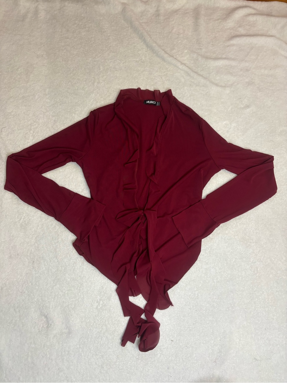 Tie-Front Long Sleeve Top in Deep Burgundy by Marc New York